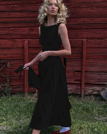 Sleeveless A-line Maxi Gown - Elegant Backless High Waist Dress