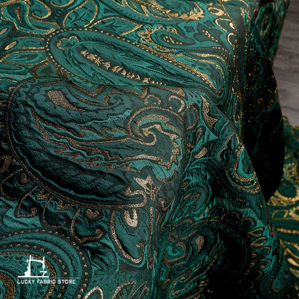 Green Cashew Flower Jacquard Fabric | Ethnic Pattern