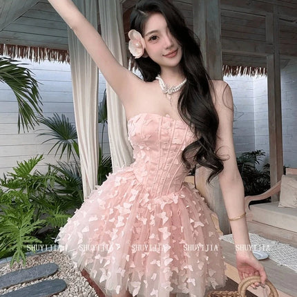 French Pure Desire Style Sexy Tube Top Birthday Party Dress Women's Summer High Waist Temperament Sleeveless Short Dresses french-pure-desire-style-sexy-tube-top-birthday-party-dress-womens-summer-high-waist-temperament-sleeveless-short-dresses