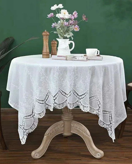 Exquisite Floral Lace Embroidered Cotton Tablecloth - Ideal for Weddings and Elegant Home Styling