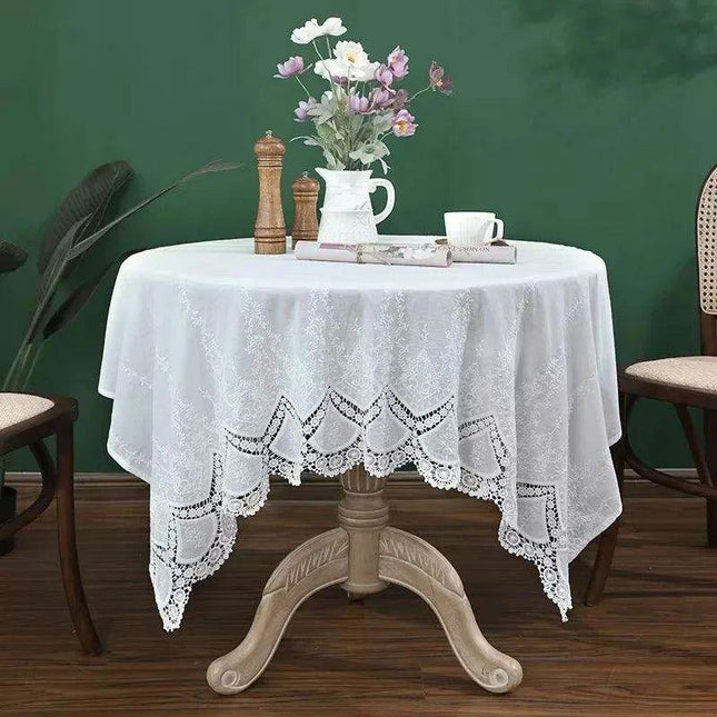 Exquisite Floral Lace Embroidered Cotton Tablecloth - Ideal for Weddings and Elegant Home Styling