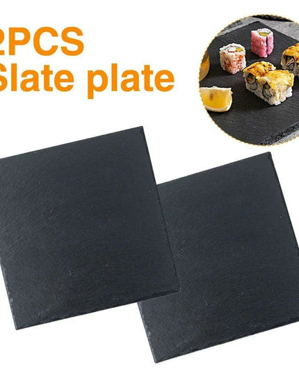 Natural Slate Charcuterie Board Set - Stylish 20x20cm Black Serving Plates for Entertaining