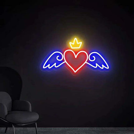 Personalized Angel Heart Neon LED Sign - Customizable Room Decor & Gift for Girls