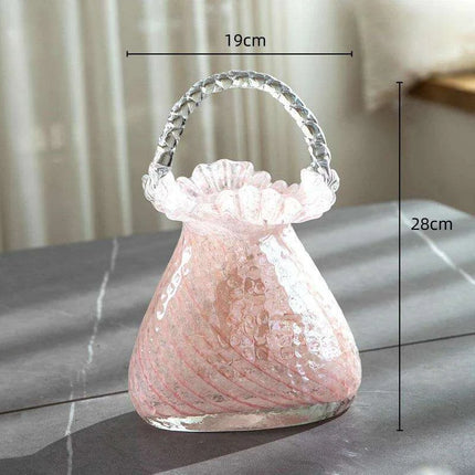 Charming Pink Glass Handbag Vase with Playful Curvy Handle