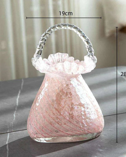 Charming Pink Glass Handbag Vase with Playful Curvy Handle