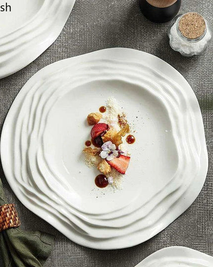 Unique Artisan Ceramic Plate - Irregular Design for Serving Pasta, Steak, Sushi, and Desserts - Elegant Solid Color Tableware