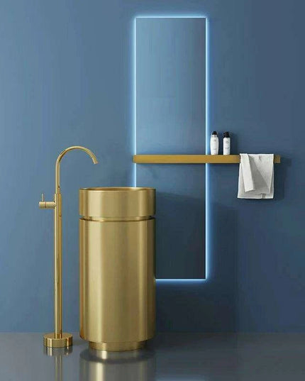 Contemporary Floor-Mounted 304 Stainless Steel Washbasin with Hidden Storage