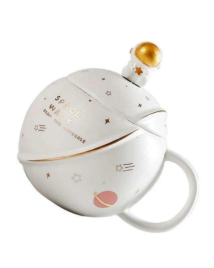 Cosmic Voyager 400ML Insulated Ceramic Mug with Lid and Spoon - Ideal for Coffee and Tea