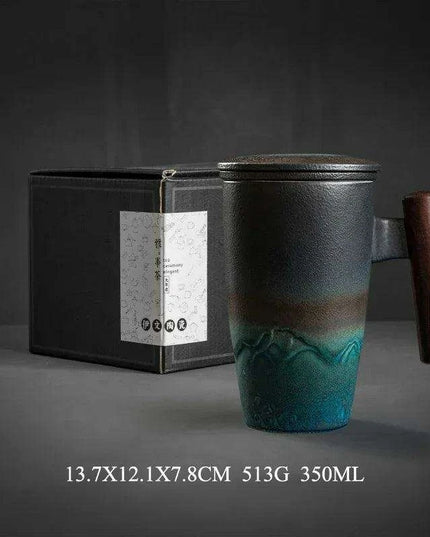 Chic Retro Ceramic Tea Mug with Wooden Lid and Handle - Perfect for Gifting at Home or Office