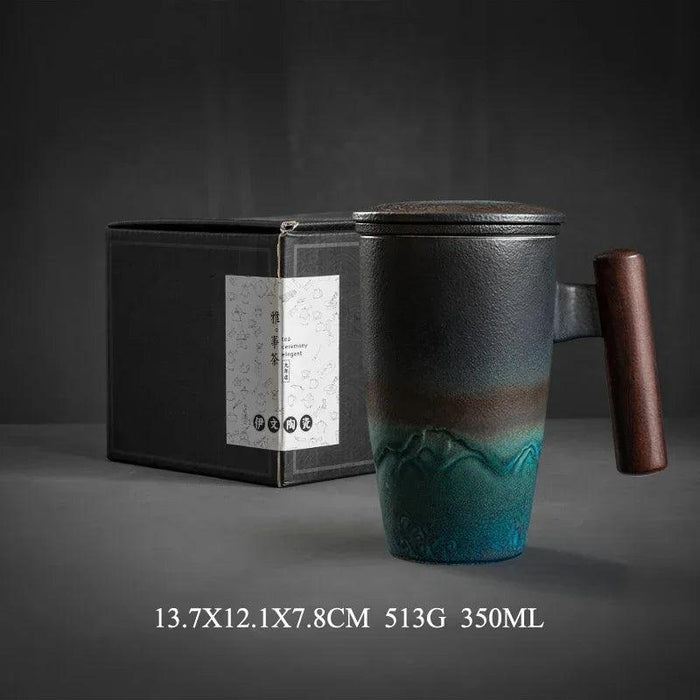 Chic Retro Ceramic Tea Mug with Wooden Lid and Handle - Perfect for Gifting at Home or Office