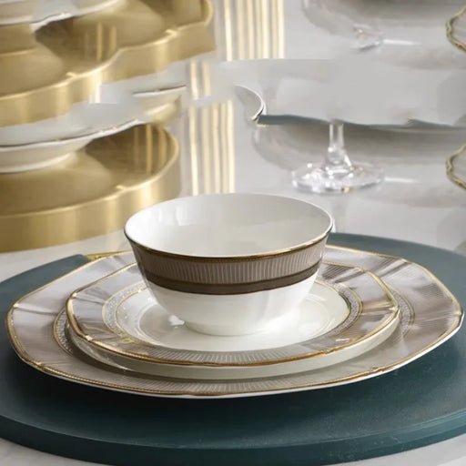 Luxury Bone Dining Set with Ceramic Plates, Bowls, and Cutlery