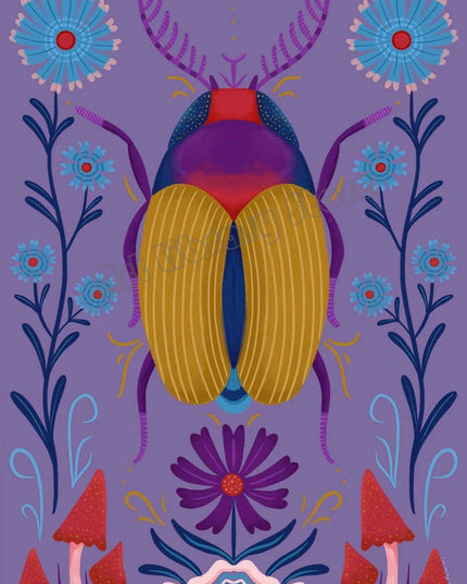 Enchanting Insect Canvas Art: Vibrant Moth and Golden Beetle Decor for a Playful Home