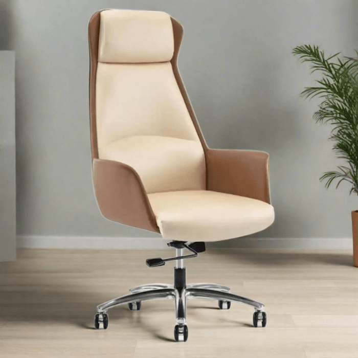 Luxurious Swivel Leather Office Chair with Reclining Backrest and Nordic Design