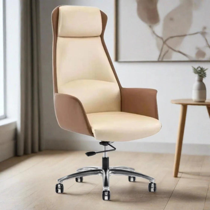 Luxurious Swivel Leather Office Chair with Reclining Backrest and Nordic Design