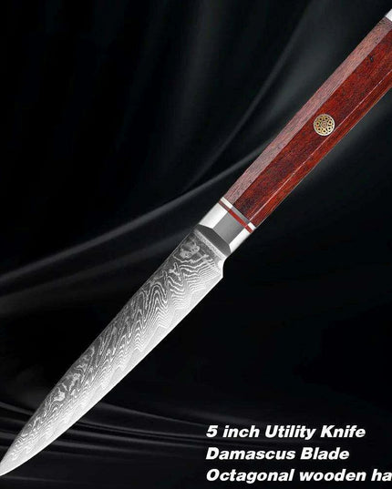 Luxurious 7-Piece Damascus Steel Knife Set with Artisan Rosewood Handles