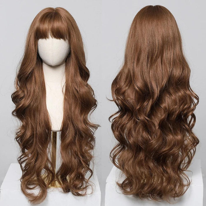 30-Inch Brown Wavy Synthetic Wig with Bangs - Perfect for Parties and Themed Events