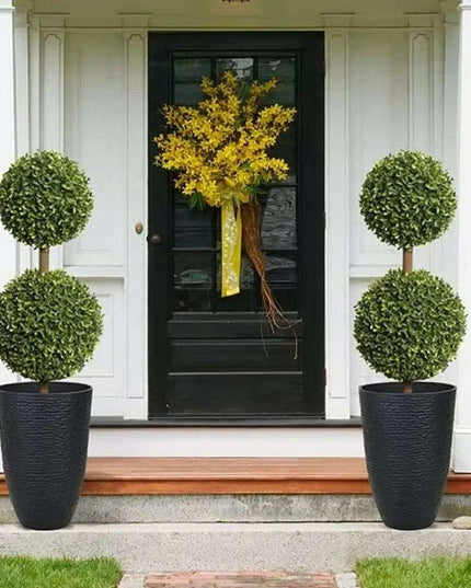 Elegant Stone Textured Tall Planter Set - Pair of 2 Resin Pots, 14'' Diameter