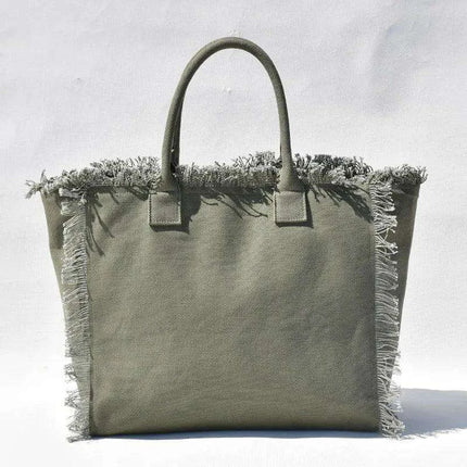 Personalized Trendy Fringed Canvas Tote with Stylish Ruffles