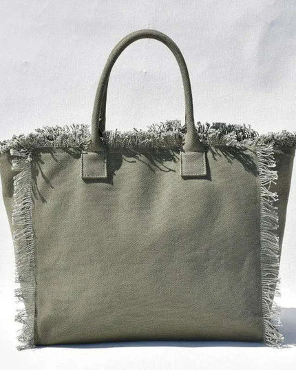 Personalized Trendy Fringed Canvas Tote with Stylish Ruffles