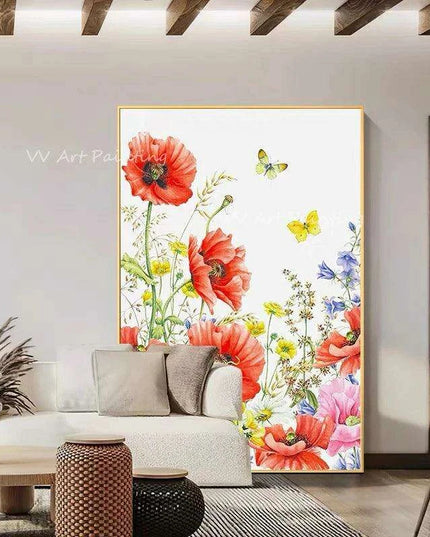 Enchanting Handcrafted Red Floral Oil Painting for Chic Home Interiors