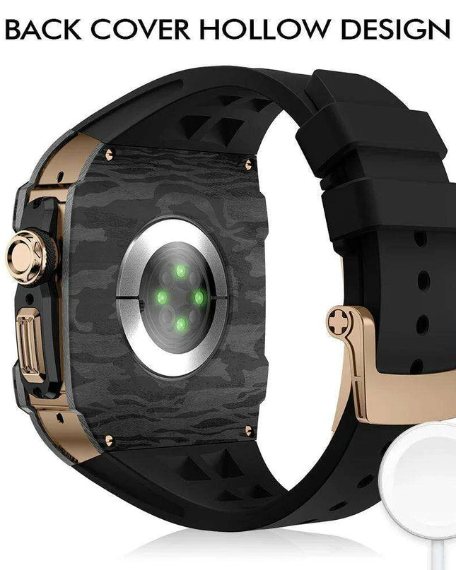 Transform Your Apple Watch Ultra 49mm with a Luxurious Carbon Fiber Case and Fluororubber Strap Set - Redefine Your Elegance!