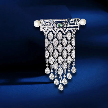 OKILY Retro Palace Style Exquisite Zircon Tassel Brooch Elegant Freshw