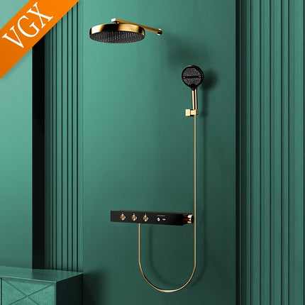 VGX Luxury Concealed Shower System Set with Brass Rainfall Head & Gold