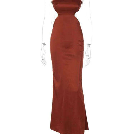 Satin Backless Bodycon Sexy Maxi Dress Women High Elastic Satin O Neck Sleeveless