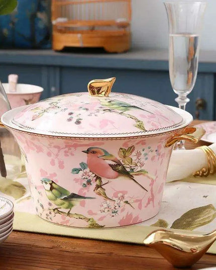 Charming Pink Bone Porcelain Dining Set: 30-Piece Complete Tableware Collection with Bowls, Plates, and Chopsticks