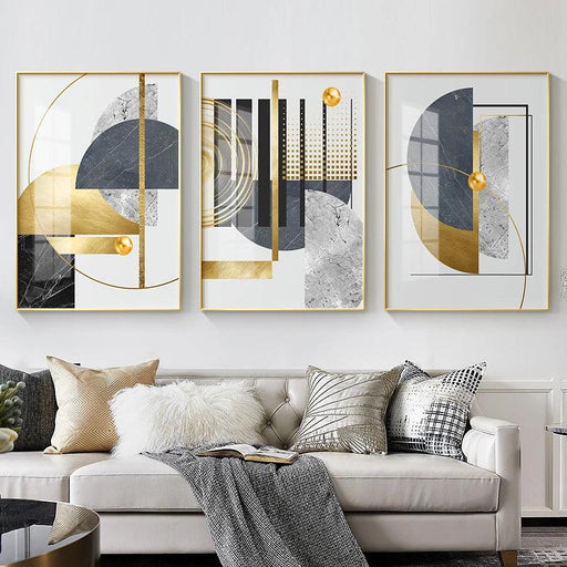 Golden Abstract Geometric Art Wall Decor - Elegant Masterpiece for Stylish Homes