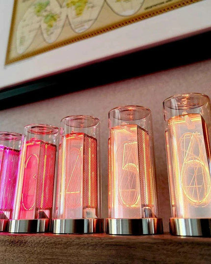 Retro RGB Nixie Tube Clock with Stylish Wooden Base - LED Alarm Timepiece for Unique Desktop Decor and Gifting