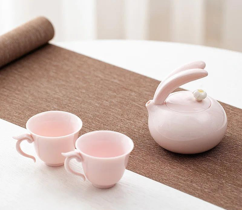 Exquisite Jade Rabbit Ceramic Tea Set for Sophisticated Gatherings and Outdoor Retreats