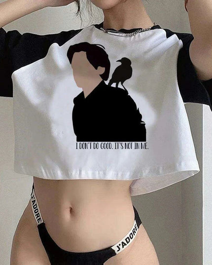 Gothic Y2K Vampire Diaries Inspired Crop Top - Edgy Streetwear for Trendsetting Girls