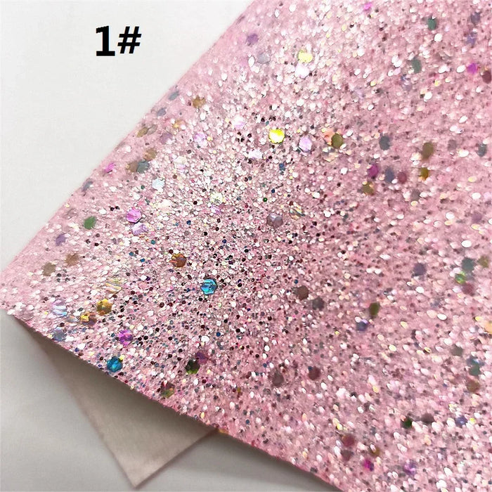 Pink Sparkle Heart Cloud Print Faux Leather Crafting Sheet - DIY Crafting Material