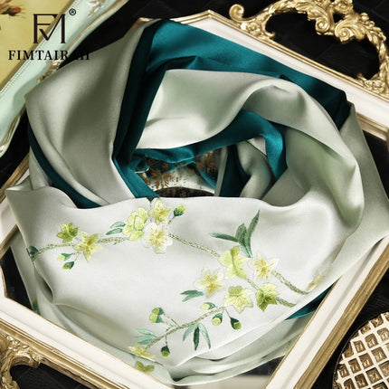100% Silk Floral Shawl Scarf with Hand Embroidery – 5 Colours