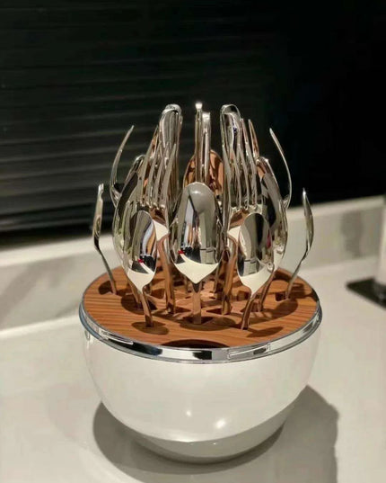 Sophisticated 24-Piece Stainless Steel Dining Collection with Unique Egg-Shaped Cutlery