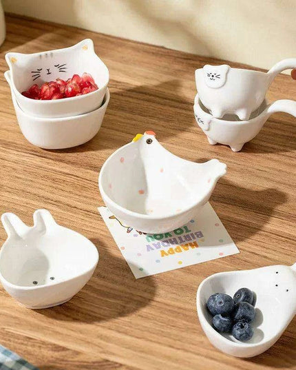 Charming Bunny and Kitty Ceramic Sauce Dish Set for Whimsical Dining Experiences
