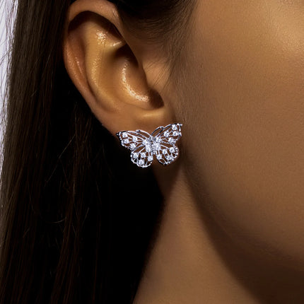 D Colour Moissanite Butterfly Stud Earrings — 925 Silver, 18K Plated, with Certificate
