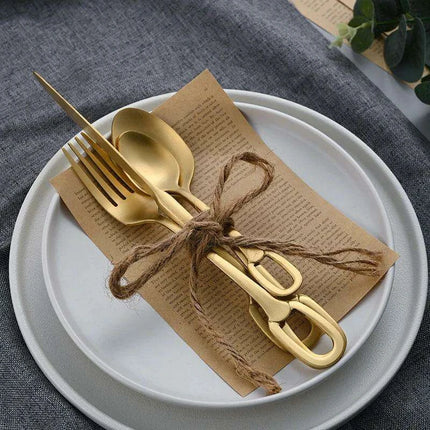 Elegant 5-Piece Stainless Steel Cutlery Set with Stylish Hanging Handles for a Luxurious Dining Experience