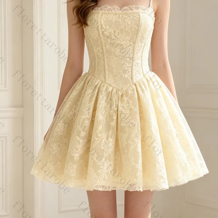 Miro Women's Elegant Lace Mini Dress with Ruffled Sleeves for Parties