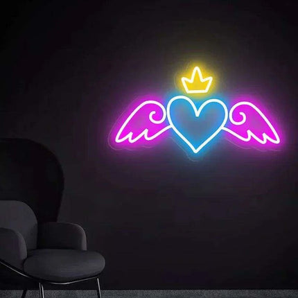 Personalized Angel Heart Neon LED Sign - Customizable Room Decor & Gift for Girls
