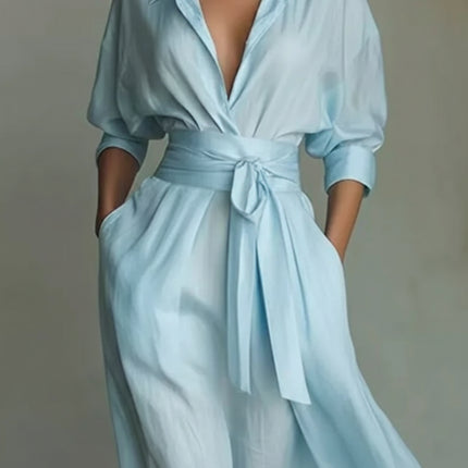 Bohemian Lace-up High Waist Maxi Dress with Pockets