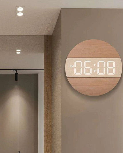 Creative Wooden Digital Wall Clock with Automatic Brightness Adjustment