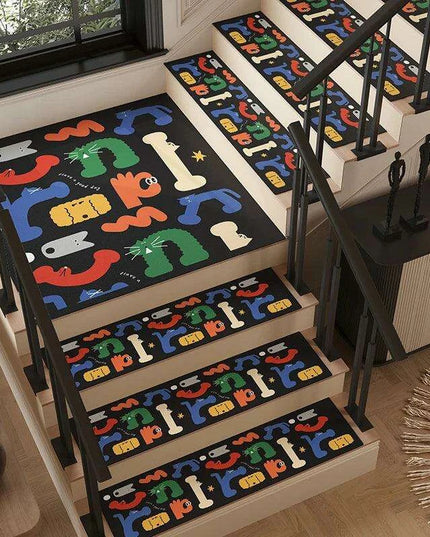 Colorful Cartoon Graffiti Non-Slip Stair Tread Mat - Stylish and Absorbent Safety Cover