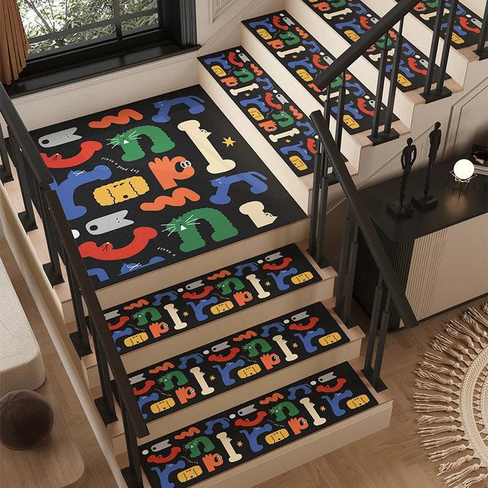 Colorful Cartoon Graffiti Non-Slip Stair Tread Mat - Stylish and Absorbent Safety Cover