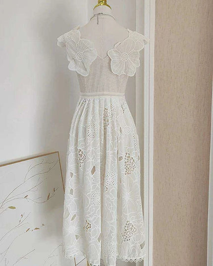 Embroidery Hollow V-Neck Lace Dress