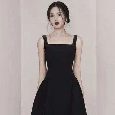 Timeless Elegance Black Silk Midi Dress - Classic Audrey Hepburn Inspired Gown