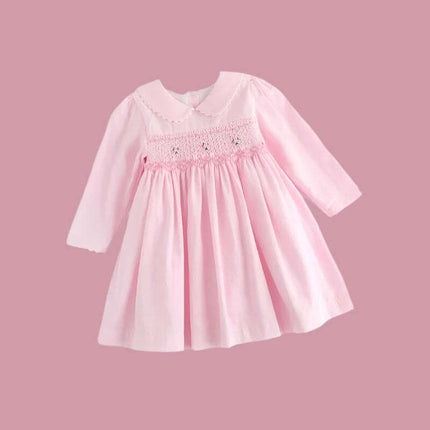 Girls' Enchanting Vintage Rose Long Sleeve Smocked Dress - Ideal for Fall Gatherings and New Year Celebrations 2024