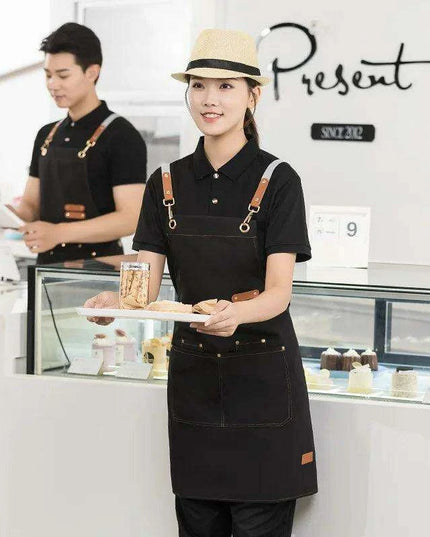 Chic Waterproof Apron for Culinary and Gardening Mastery - Adjustable Cotton-Linen Blend