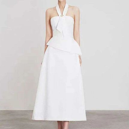 Elegant Women's Summer Evening Halter Top and Flowing Skirt Ensemble for 2024